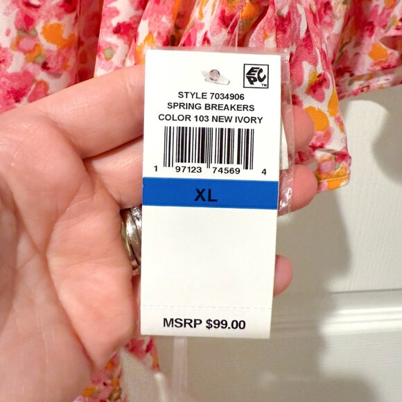 NWT CeCe Spring Breakers Pink Floral Flutter Sleeve Skater Tie Waist Dress XL - Picture 14 of 16